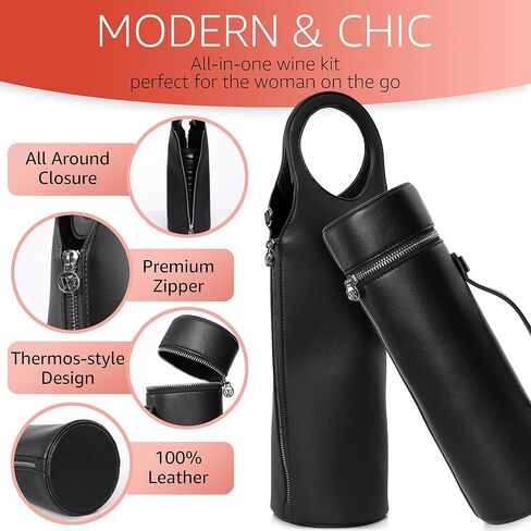 Open The Wine Gifts for Wine Lovers - Luxury Wine Carrier Purse, Chiller, Thermos, Aerator, Stopper, Corkscrew - Wine Accessories Gifts for Women - Wine Cooler Bags for Travel, Picnic (Light Blue) in Kuwait