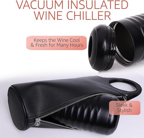 Open The Wine Gifts for Wine Lovers - Luxury Wine Carrier Purse, Chiller, Thermos, Aerator, Stopper, Corkscrew - Wine Accessories Gifts for Women - Wine Cooler Bags for Travel, Picnic (Light Blue) in Kuwait