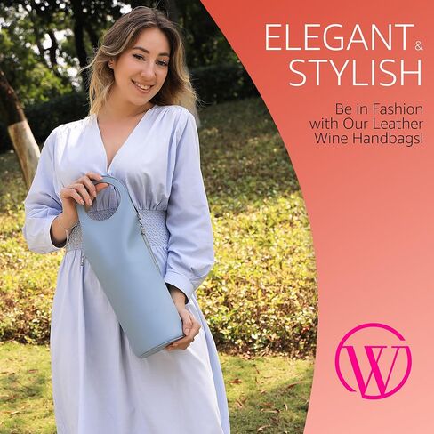 Open The Wine Gifts for Wine Lovers - Luxury Wine Carrier Purse, Chiller, Thermos, Aerator, Stopper, Corkscrew - Wine Accessories Gifts for Women - Wine Cooler Bags for Travel, Picnic (Light Blue) in Saudi Arabia