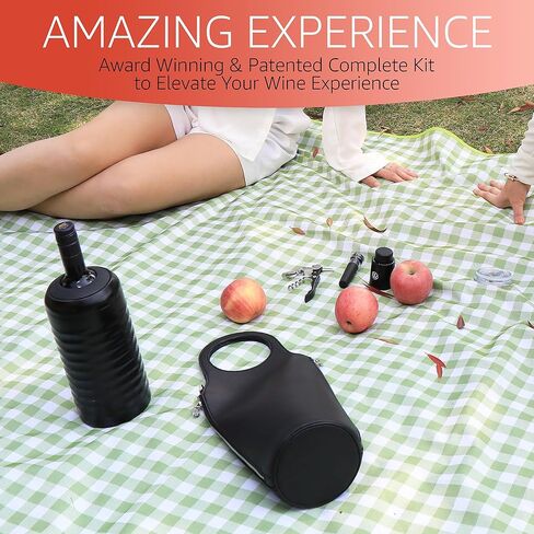 Open The Wine Gifts for Wine Lovers - Luxury Wine Carrier Purse, Chiller, Thermos, Aerator, Stopper, Corkscrew - Wine Accessories Gifts for Women - Wine Cooler Bags for Travel, Picnic (Light Blue) in Kuwait