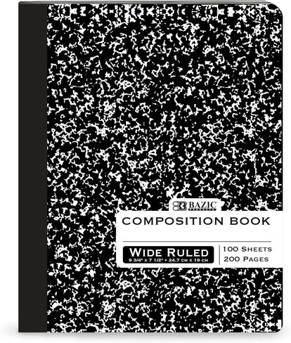 BAZIC Composition Book Wide Ruled 100 Sheet Black Marble Notebook, Writing Journal Comp Lined Notebooks for Office School, 1-Pack in Saudi Arabia