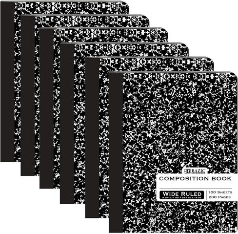 BAZIC Composition Book Wide Ruled 100 Sheet Black Marble Notebook, Writing Journal Comp Lined Notebooks for Office School, 1-Pack in Saudi Arabia