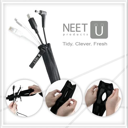 Cable Sleeve, Cable Management Sleeve, Cord Organizer, Cord Management, Floor Cord Cover, Cloth Cord Cover, Cable Keeper by NEET, Cable Raceways, Wire Tubing for TV, PC (48 inch, Black, 1 Pack) in Saudi Arabia
