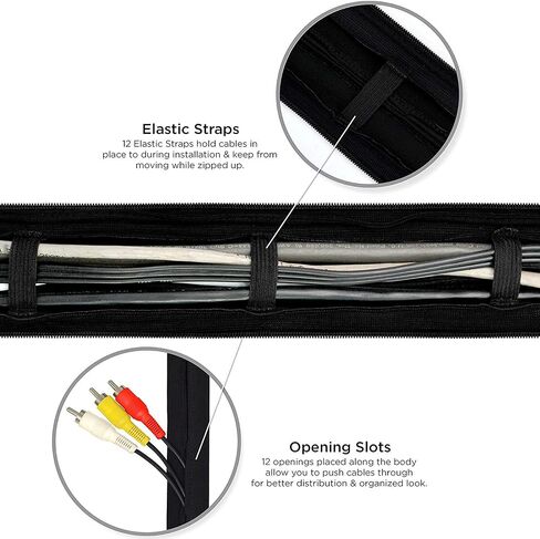 Cable Sleeve, Cable Management Sleeve, Cord Organizer, Cord Management, Floor Cord Cover, Cloth Cord Cover, Cable Keeper by NEET, Cable Raceways, Wire Tubing for TV, PC (48 inch, Black, 1 Pack) in Saudi Arabia