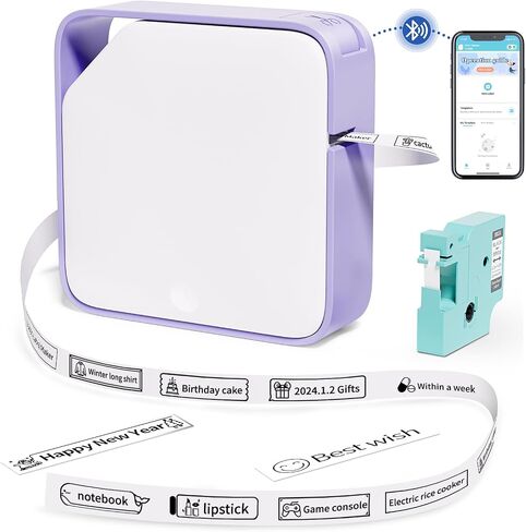Vixic D1600 Label Maker Machine with Tapes, Portable Bluetooth Mini Label Printer for SmartPhone, Thermal lnkless Handheld Sticker Small Labeler Multiple Templates for Home Office Organization, Purple in Saudi Arabia