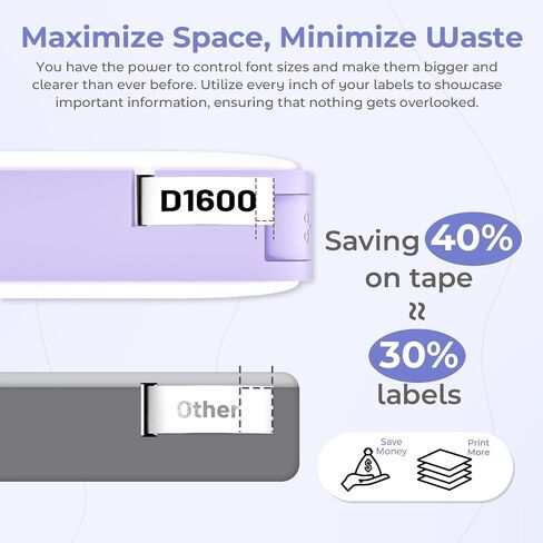 Vixic D1600 Label Maker Machine with Tapes, Portable Bluetooth Mini Label Printer for SmartPhone, Thermal lnkless Handheld Sticker Small Labeler Multiple Templates for Home Office Organization, Purple in Saudi Arabia