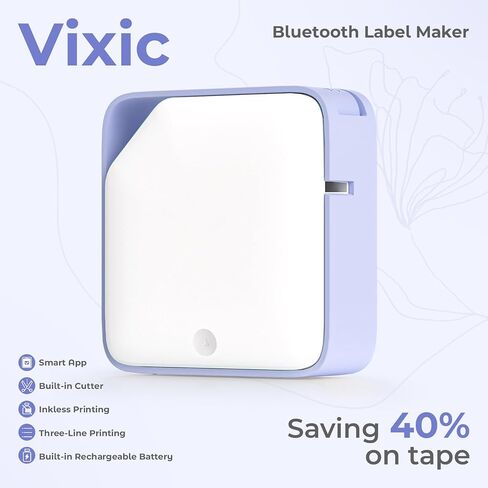 Vixic D1600 Label Maker Machine with Tapes, Portable Bluetooth Mini Label Printer for SmartPhone, Thermal lnkless Handheld Sticker Small Labeler Multiple Templates for Home Office Organization, Purple in Saudi Arabia