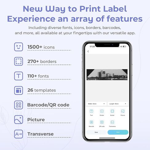 Vixic D1600 Label Maker Machine with Tapes, Portable Bluetooth Mini Label Printer for SmartPhone, Thermal lnkless Handheld Sticker Small Labeler Multiple Templates for Home Office Organization, Purple in Saudi Arabia