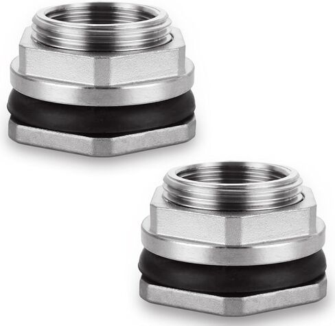 GBACHOOSE 2PCS 1 Bulkhead Fitting 304 Stainless Steel Bulkhead Water Tank Fitting, 1"FPT Bulkhead Water Tank Connector Bulkhead Fittings for Water Tank, Rain Barrels, Aquariums and Ponds in Saudi Arabia