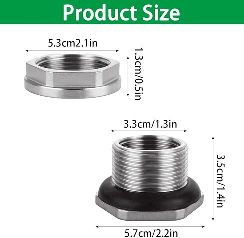 GBACHOOSE 2PCS 1 Bulkhead Fitting 304 Stainless Steel Bulkhead Water Tank Fitting, 1"FPT Bulkhead Water Tank Connector Bulkhead Fittings for Water Tank, Rain Barrels, Aquariums and Ponds in Saudi Arabia