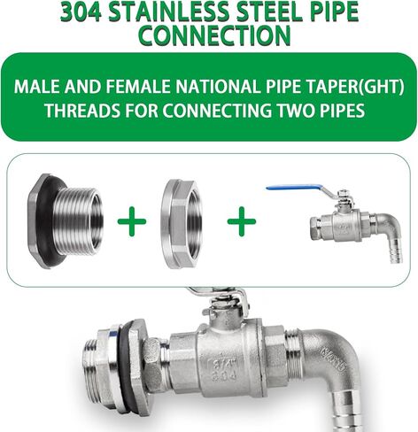 GBACHOOSE 2PCS 1 Bulkhead Fitting 304 Stainless Steel Bulkhead Water Tank Fitting, 1"FPT Bulkhead Water Tank Connector Bulkhead Fittings for Water Tank, Rain Barrels, Aquariums and Ponds in Saudi Arabia