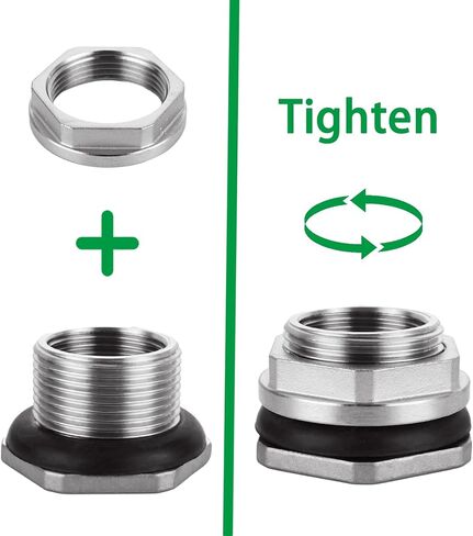 GBACHOOSE 2PCS 1 Bulkhead Fitting 304 Stainless Steel Bulkhead Water Tank Fitting, 1"FPT Bulkhead Water Tank Connector Bulkhead Fittings for Water Tank, Rain Barrels, Aquariums and Ponds in Saudi Arabia