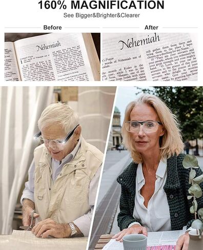 نظارات مكبرة 160% من SKYWAY مع ضوء LED، نظارات مكبرة مضاءة قابلة لإعادة الشحن لقراءة ملصقات المطبوعات الصغيرة، العمل الوثيق، هوايات الخياطة بالإبرة بدون استخدام اليدين، عبوة من قطعتين 1.6X in Kuwait