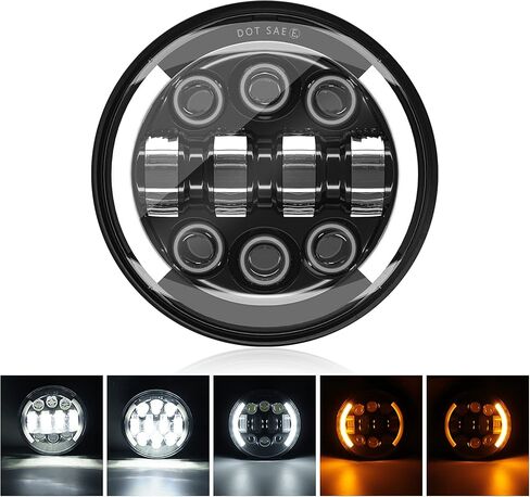 مصباح أمامي MONDEVIEW 5-3/4 5.75 LED للدراجة النارية 3500LM مصباح أمامي مستدير Hi/Lo Beam Crescent DRL Harley Davidson إشارات الانعطاف العنبر 5 نماذج لـ Sportster Dyna Low Rider Street Bob lron 883 حزمة من 1 in Kuwait