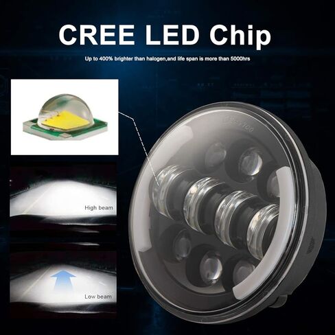مصباح أمامي MONDEVIEW 5-3/4 5.75 LED للدراجة النارية 3500LM مصباح أمامي مستدير Hi/Lo Beam Crescent DRL Harley Davidson إشارات الانعطاف العنبر 5 نماذج لـ Sportster Dyna Low Rider Street Bob lron 883 حزمة من 1 in Kuwait