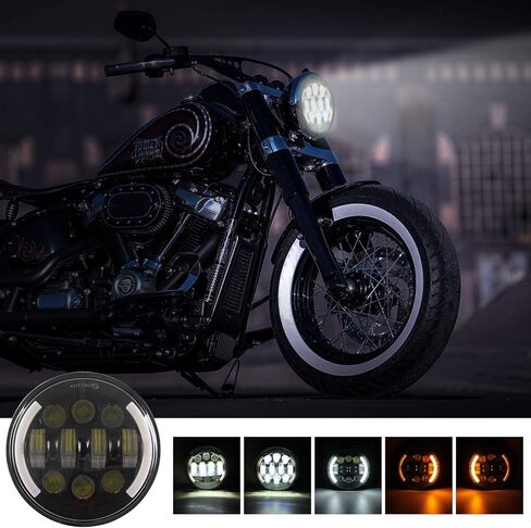مصباح أمامي MONDEVIEW 5-3/4 5.75 LED للدراجة النارية 3500LM مصباح أمامي مستدير Hi/Lo Beam Crescent DRL Harley Davidson إشارات الانعطاف العنبر 5 نماذج لـ Sportster Dyna Low Rider Street Bob lron 883 حزمة من 1 in Kuwait