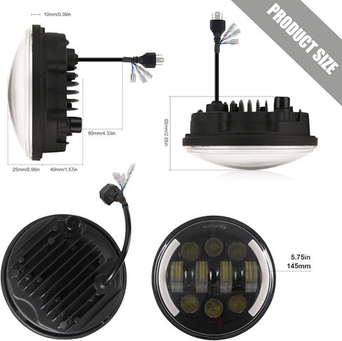 مصباح أمامي MONDEVIEW 5-3/4 5.75 LED للدراجة النارية 3500LM مصباح أمامي مستدير Hi/Lo Beam Crescent DRL Harley Davidson إشارات الانعطاف العنبر 5 نماذج لـ Sportster Dyna Low Rider Street Bob lron 883 حزمة من 1 in Kuwait