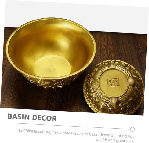 وعاء الوفرة من RUNROTOO وعاء الكنز الصيني وعاء الكنز الذهبي وعاء الثروة وعاء المال وعاء التضحية وعاء فنغ شوي الصيني ديكور المكتب حوض الحظ النحاس العبادة in Kuwait