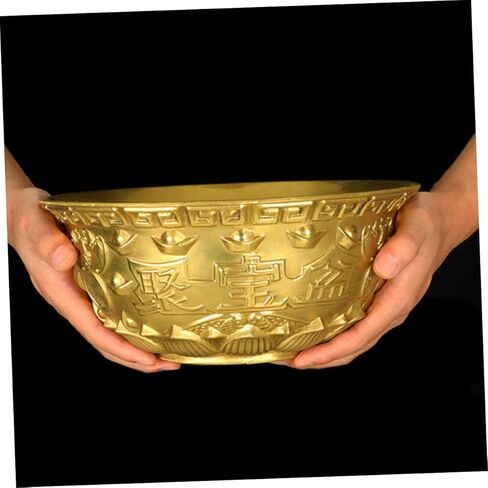 وعاء الوفرة من RUNROTOO وعاء الكنز الصيني وعاء الكنز الذهبي وعاء الثروة وعاء المال وعاء التضحية وعاء فنغ شوي الصيني ديكور المكتب حوض الحظ النحاس العبادة in Kuwait