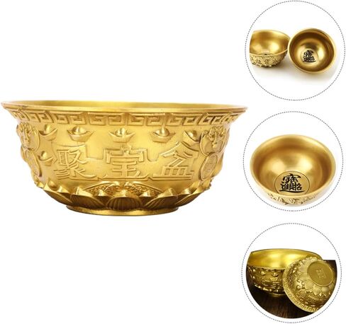 وعاء الوفرة من RUNROTOO وعاء الكنز الصيني وعاء الكنز الذهبي وعاء الثروة وعاء المال وعاء التضحية وعاء فنغ شوي الصيني ديكور المكتب حوض الحظ النحاس العبادة in Kuwait