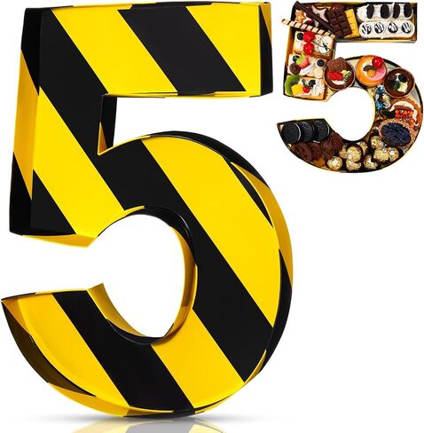 Mifoci 13.7" Construction Cardboard Number 5 Box for Charcuterie Number Shaped Fillable Paper Mache Chocolate Candy Trays Sweet Jelly Beans for Kids Construction Birthday Festival Decorative Box(5) in Saudi Arabia