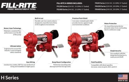 Fill-Rite FR4210H 12V 20 GPM Fuel Transfer Pump with Discharge Hose & Manual Nozzle | Gasoline, Diesel, Kerosene, Ethanol & Methanol Blends & Biodiesel in Saudi Arabia