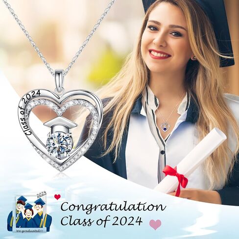 Ursilver Graduation Gifts for Her 2024, S925 Sterling Silver Birthstone Necklace Engraved Class of 2024 Pendant Graduation Necklaces High School College Graduation Gifts for Her 2024 in Kuwait