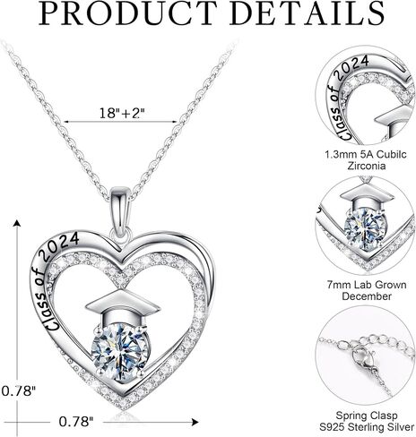 Ursilver Graduation Gifts for Her 2024, S925 Sterling Silver Birthstone Necklace Engraved Class of 2024 Pendant Graduation Necklaces High School College Graduation Gifts for Her 2024 in Kuwait