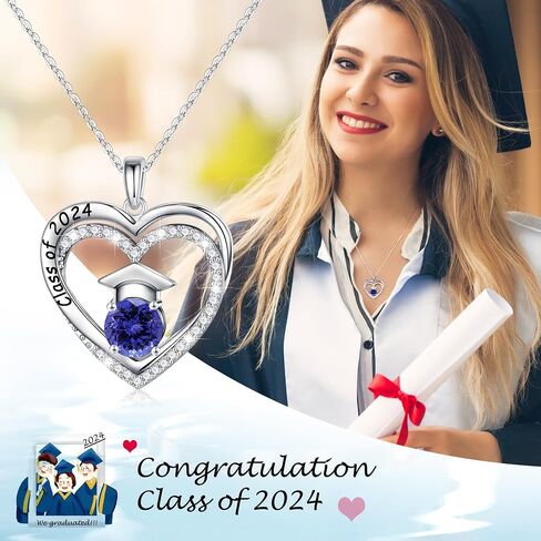 Ursilver Graduation Gifts for Her 2024, S925 Sterling Silver Birthstone Necklace Engraved Class of 2024 Pendant Graduation Necklaces High School College Graduation Gifts for Her 2024 in Kuwait
