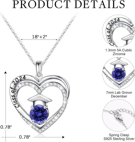 Ursilver Graduation Gifts for Her 2024, S925 Sterling Silver Birthstone Necklace Engraved Class of 2024 Pendant Graduation Necklaces High School College Graduation Gifts for Her 2024 in Kuwait