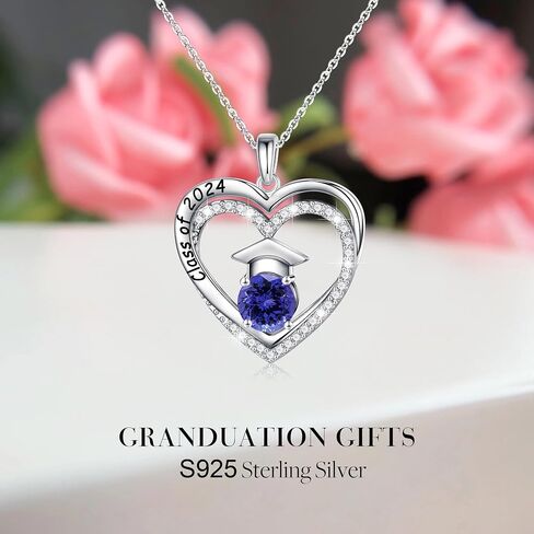 Ursilver Graduation Gifts for Her 2024, S925 Sterling Silver Birthstone Necklace Engraved Class of 2024 Pendant Graduation Necklaces High School College Graduation Gifts for Her 2024 in Kuwait
