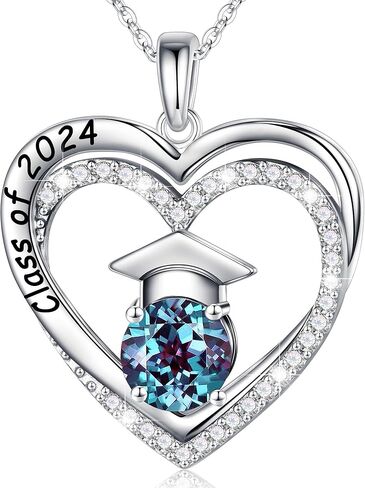 Ursilver Graduation Gifts for Her 2024, S925 Sterling Silver Birthstone Necklace Engraved Class of 2024 Pendant Graduation Necklaces High School College Graduation Gifts for Her 2024 in Kuwait