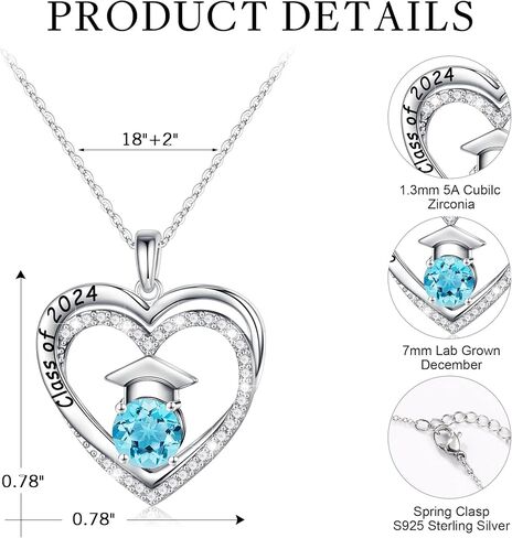 Ursilver Graduation Gifts for Her 2024, S925 Sterling Silver Birthstone Necklace Engraved Class of 2024 Pendant Graduation Necklaces High School College Graduation Gifts for Her 2024 in Kuwait