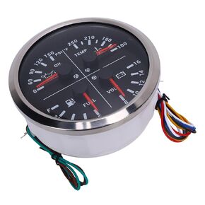 Focket Multifunction Gauge, 4 in 1 Oil Pressure Fuel Level Water Temperature Voltmeter with 0-150PSI 100-250F 8-16V Range for RV Marine Truck (Black Dial Black Bezel) in Saudi Arabia