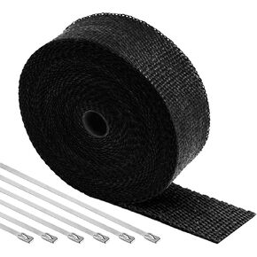 Exhaust Heat Wrap Roll for Motorcycle, 2 Inch x 50 Ft, Black Fiberglass Heat Shield Tape with Stainless Ties in Saudi Arabia