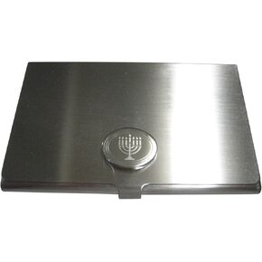 Kiola Designs Silver Toned Etched Oval Religious Menorah Business Card Holder in Kuwait