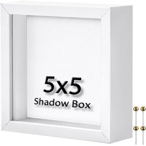 8x8 Shadow Box Frame | Soft Linen Back & Push Pins Included, Memory Display Case for Flowers, Tickets & Cherished 3D Items, White in Saudi Arabia