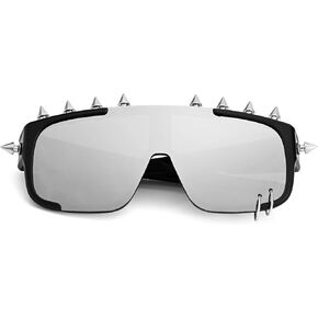 Dollger Y2K Punk Rock Sunglasses with Unique Long Rivets, Goth Steampunk Mirror Oversized Square Frame, Cool Festival Cosplay Eyewear for Women and Men in Kuwait