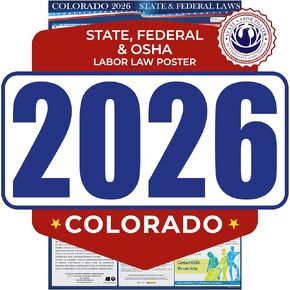 ملصق قوانين العمل الفيدرالية وولاية كولورادو لعام 2024 - متوافق مع OSHA في مكان العمل يتضمن تحديثات FLSA FMLA وEEOC - نشر الامتثال المطلوب الكل في واحد مقاس 24 بوصة × 36 بوصة - مصفح in Kuwait
