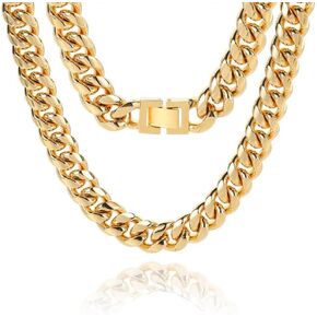 18K Cuban men's pure gold necklace, 14-16-18mm wide, designed specifically for men to dominate necklaces. The best choice to give to fathers, loved ones, and friends during holidays in Kuwait