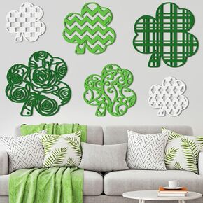 CroBlissful 6 Pcs St. Patrick's Day Shamrock Wall Decor Irish Wooden Wall Art Shamrock Wooden Sign with Hook St. Patrick's Day Hanging Decoration for Home Farmhouse Sculpture Indoor Outdoor in Saudi Arabia