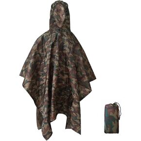 Rain Poncho Waterproof Outdoor 3-in-1 Waterproof Rain Poncho Lightweight Hooded Coat Picnic Mat Blanket(Dark green) in Kuwait