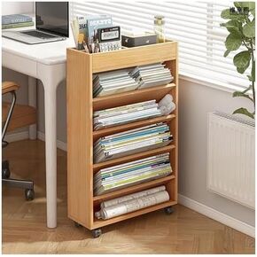 Mobile Bookshelf,White Rolling Storage Cart, Multi-Tier Wooden Book Cart on Wheels for Office & Home, Versatile Vertical Bookshelf Orga, Easy Mobility & Stylish Design in Kuwait