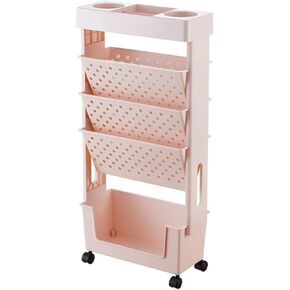 Mobile Bookshelf,5-Tier Rolling Mobile Bookshelf & Magazine Rack - Versatile Utility Cart with Shelves for Easy Storage & Organization - Perfect for Home, Office, & Library Use in Kuwait