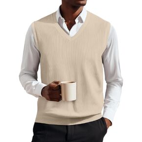 Mens Sweater Vests Casual Sleeveless V Neck Knit Pullover Plus Size Loose Fit Business Formal Waistcoat in Saudi Arabia