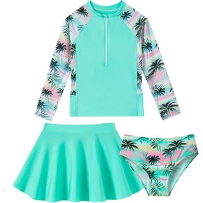 Girls Rash Guard 3 Piece Swimsuit Set UPF 50+ Long Sleeve Swim Skirt Sets Size 6-12 Years in Kuwait