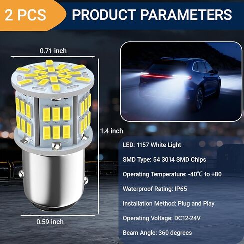 1157 Led Brake Light Bulb, 54SMD Super Bright Bulb, BAY15D 7528 1154 3496 2357 2057 3014 Replacement Light Bulb for Brake Tail Light for Car RV Trailer Boat (2PCS #White) in Saudi Arabia