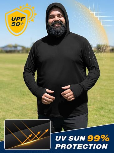 BRISIRA Men's Big & Tall Thin Fishing Shirts, UPF 50+ Sun Hoodie, Cooling Lightweight Rash Guard, Long Sleeve with Thumbholes in Saudi Arabia