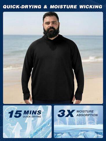 BRISIRA Men's Big & Tall Thin Fishing Shirts, UPF 50+ Sun Hoodie, Cooling Lightweight Rash Guard, Long Sleeve with Thumbholes in Saudi Arabia