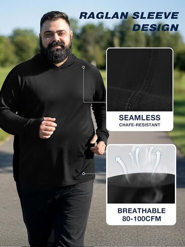 BRISIRA Men's Big & Tall Thin Fishing Shirts, UPF 50+ Sun Hoodie, Cooling Lightweight Rash Guard, Long Sleeve with Thumbholes in Saudi Arabia